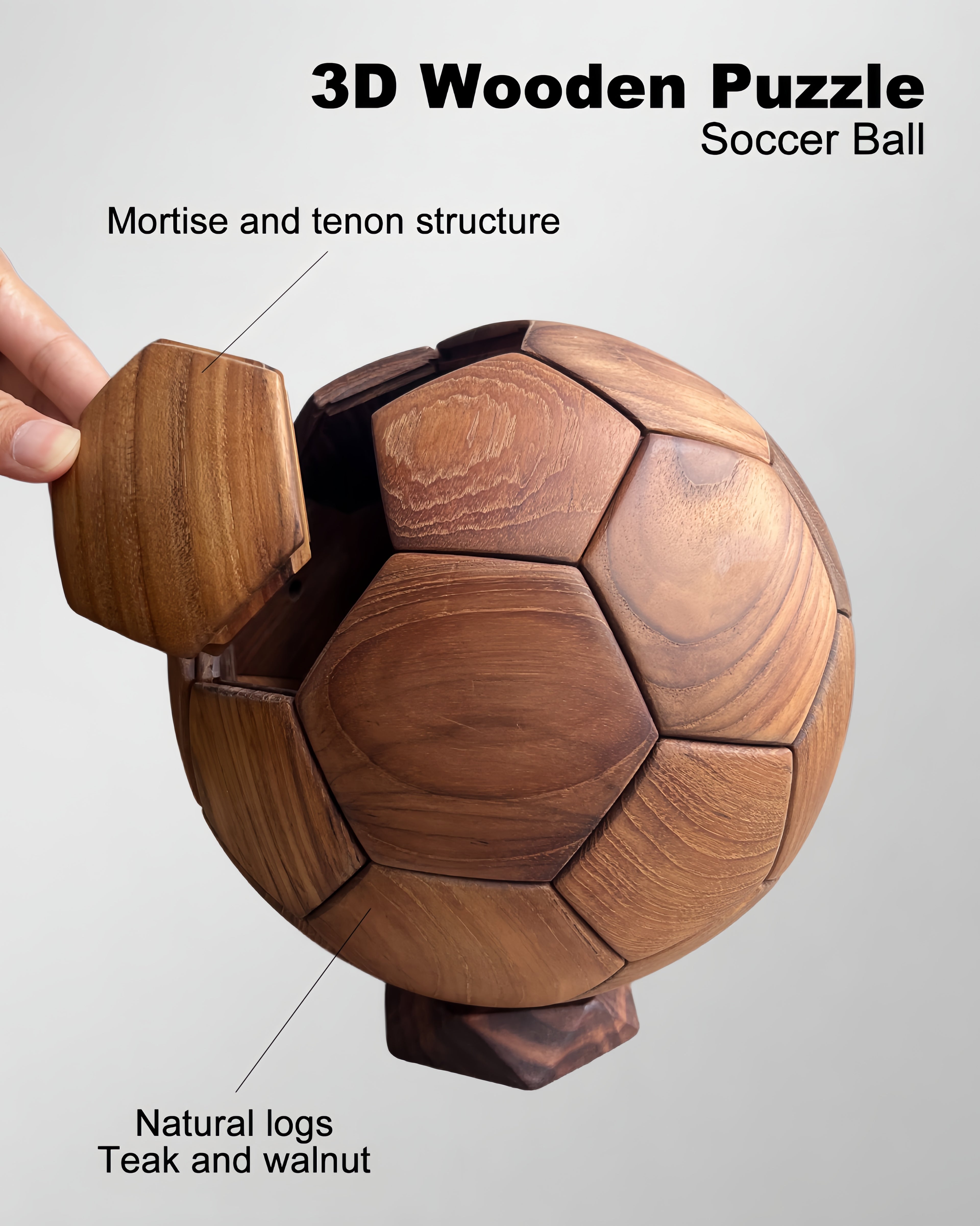 3D Wooden Soccer Ball Puzzle:Walnut and Teak