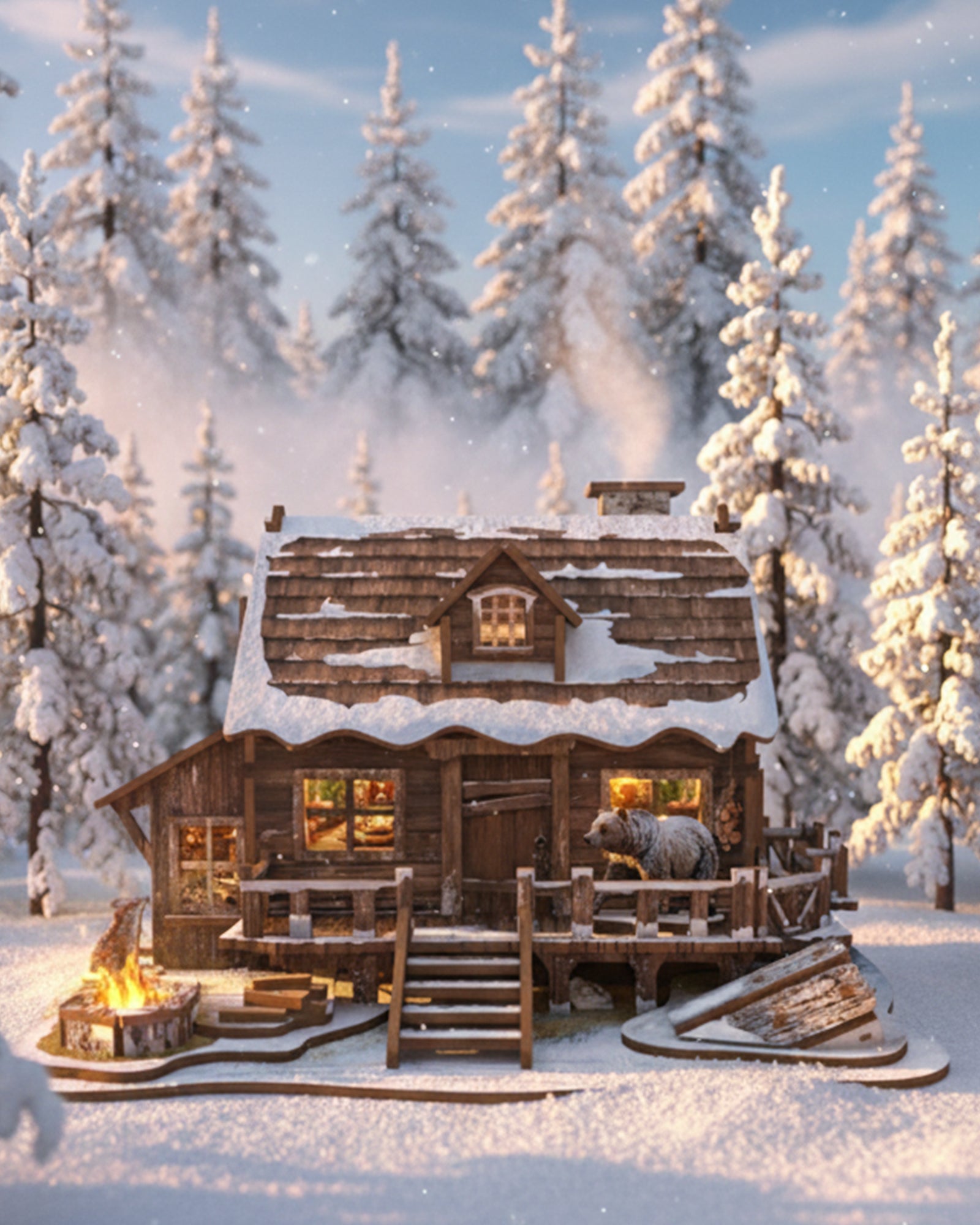 3D Wooden Puzzle：Snow mountain hut
