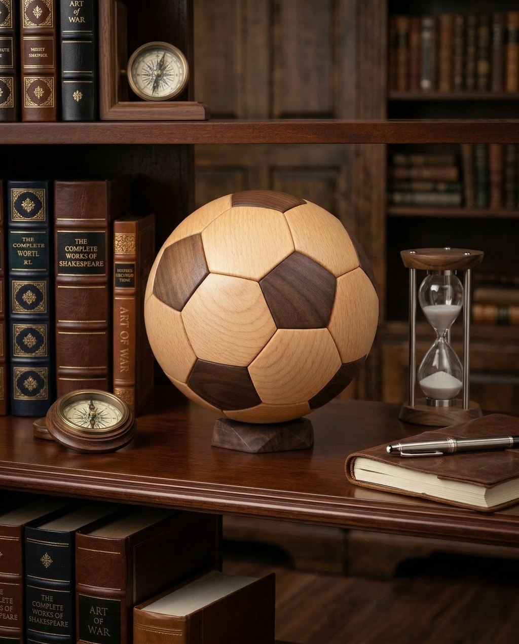 3D Wooden Soccer Ball Puzzle：Beech and walnut
