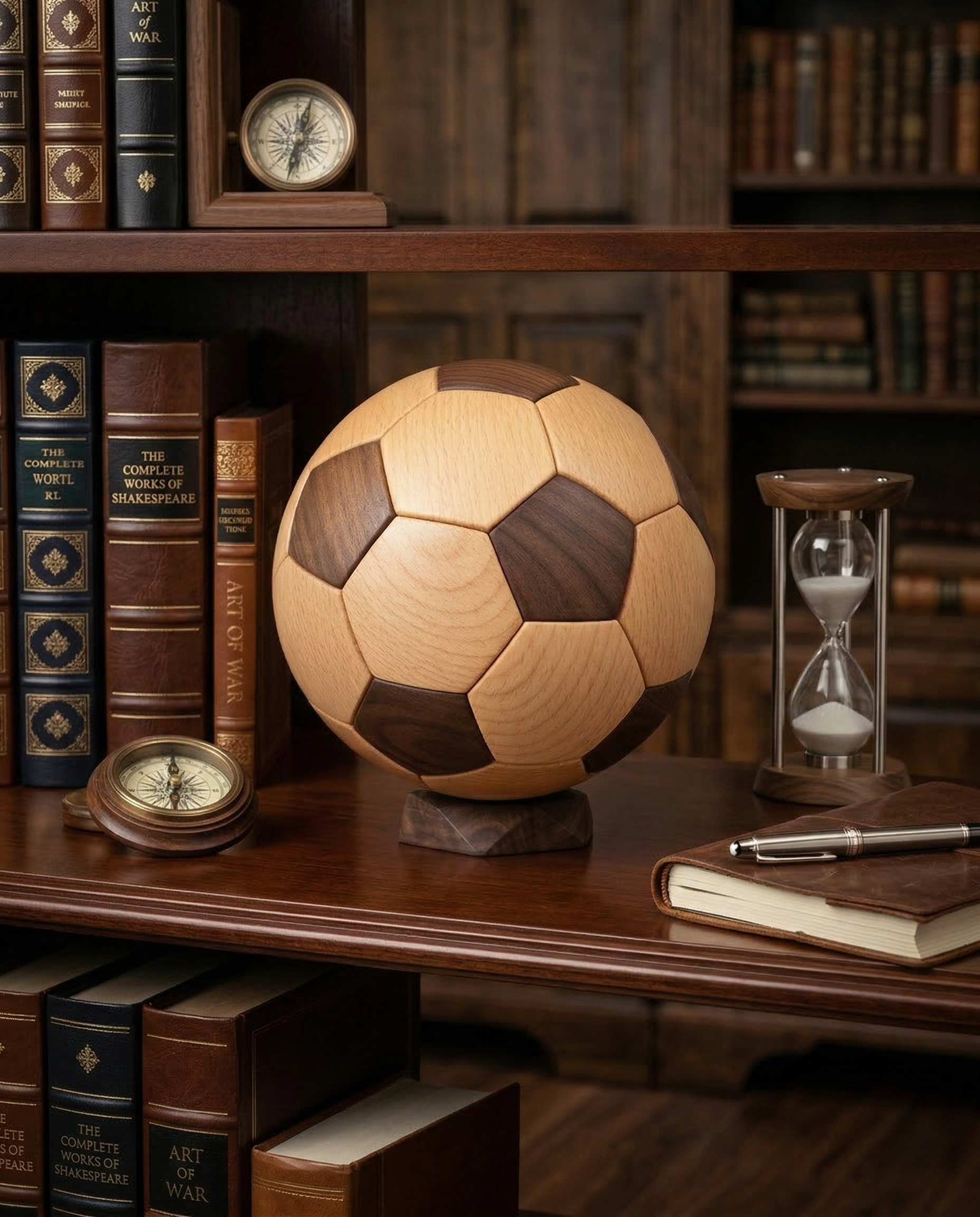 3D Wooden Soccer Ball Puzzle：Beech and walnut