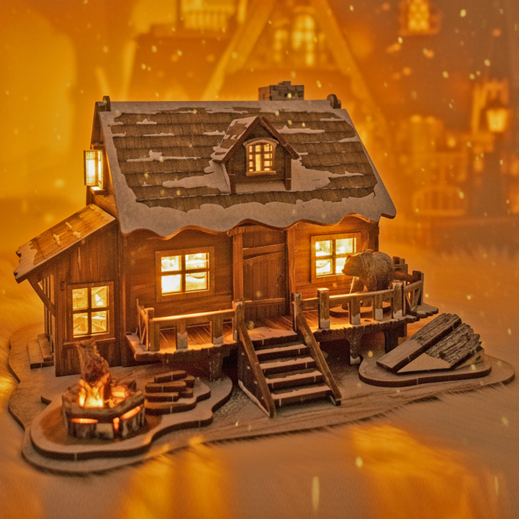 3D Wooden Puzzle：Snow mountain hut