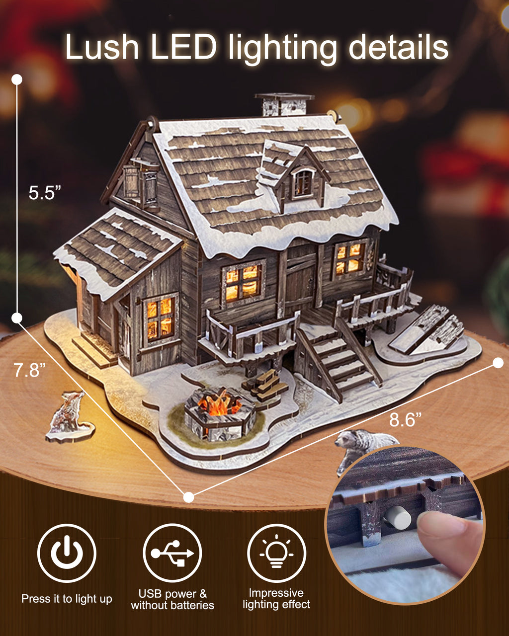3D Wooden Puzzle：Snow mountain hut