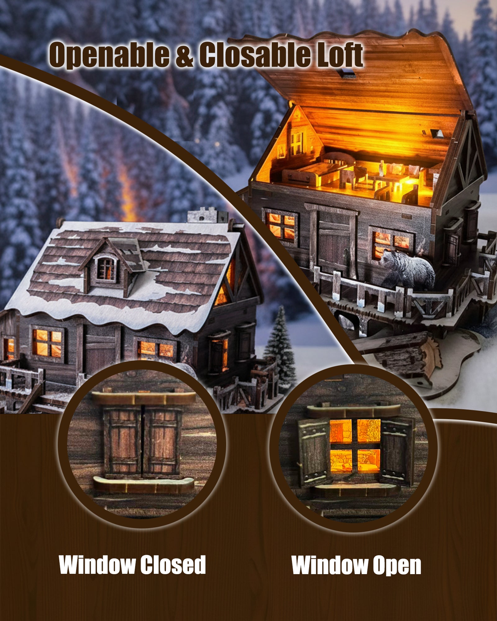 3D Wooden Puzzle：Snow mountain hut