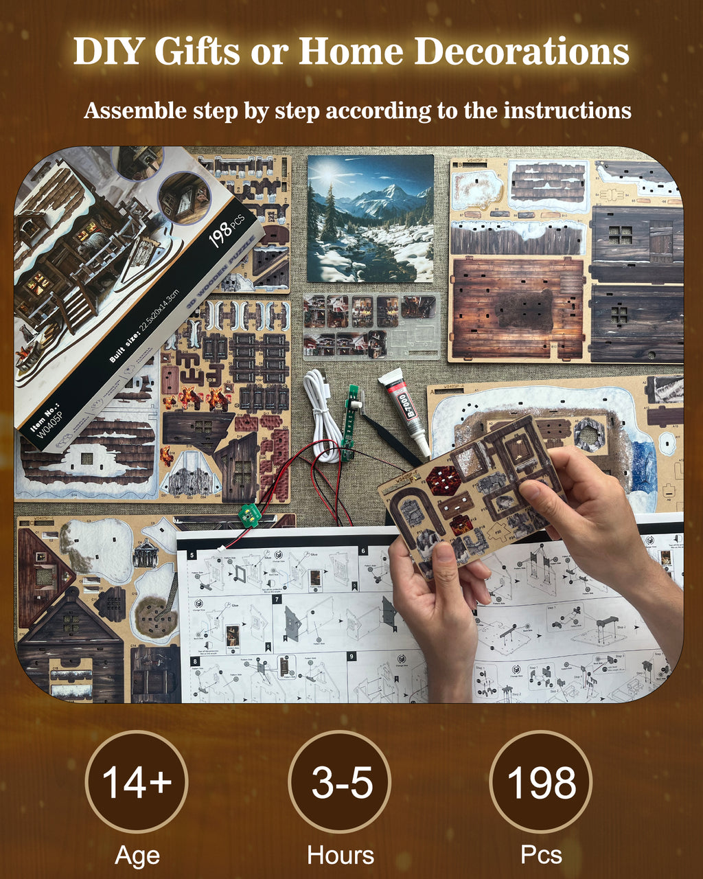 3D Wooden Puzzle：Snow mountain hut